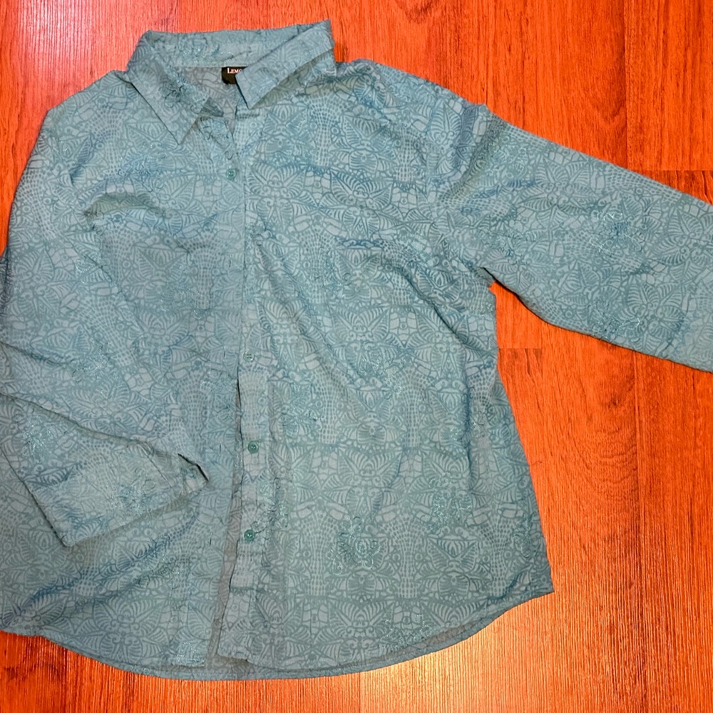 Teal Iridescent Textured Button Down - Lemon Grass Studio - Size XL